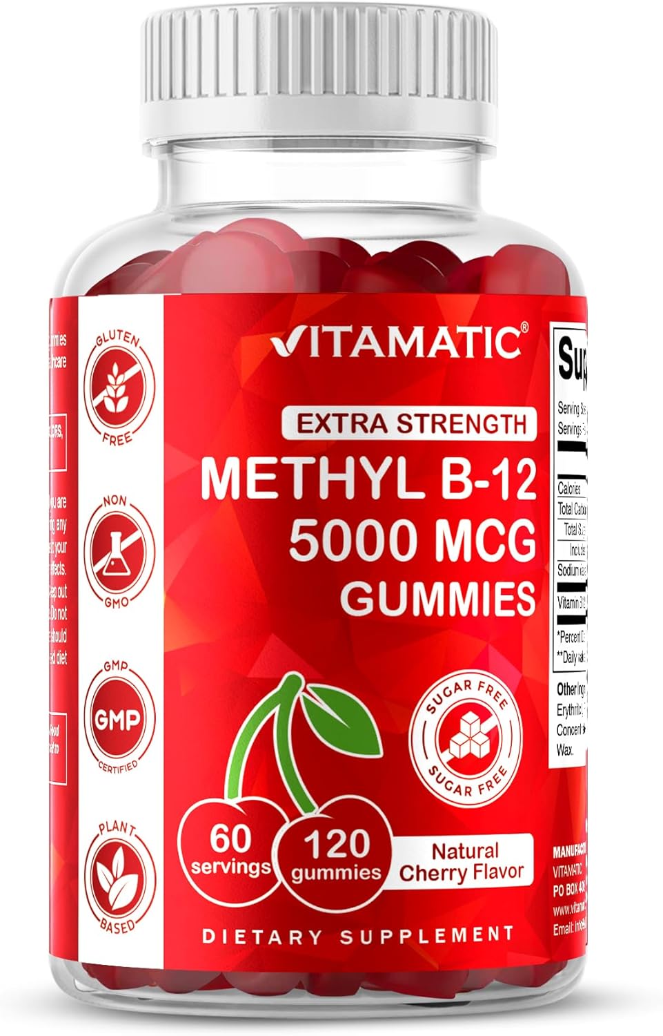 Vitamatic Extra Strength Vitamin B12 5000 mcg (Methyl B12) Gummies - 120 Count