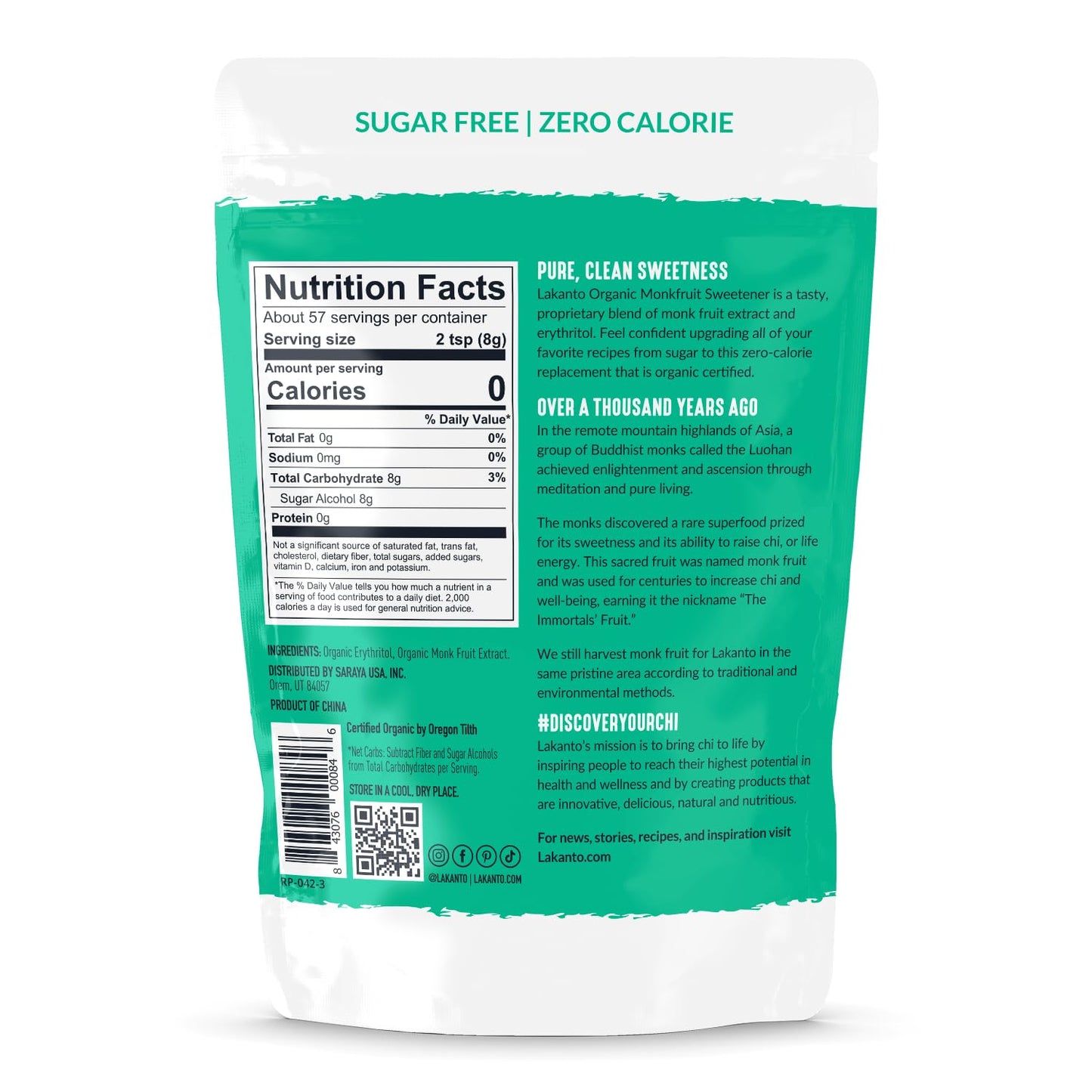 Lakanto Organic Classic Monk Fruit Sweetener with Erythritol - Organic Classic White - 1 lb