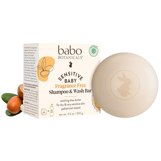 Babo Botanicals Sensitive Baby Fragrance-Free 2-in-1 Shampoo & Wash Bar 3.5 oz