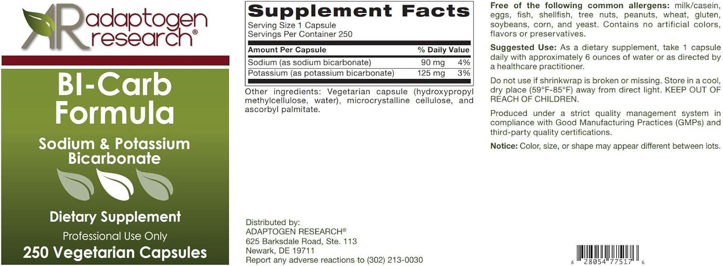 Sodium Bicarbonate & Potassium Bicarbonate Capsules - Bi-Carb Formula  250 Vegetarian