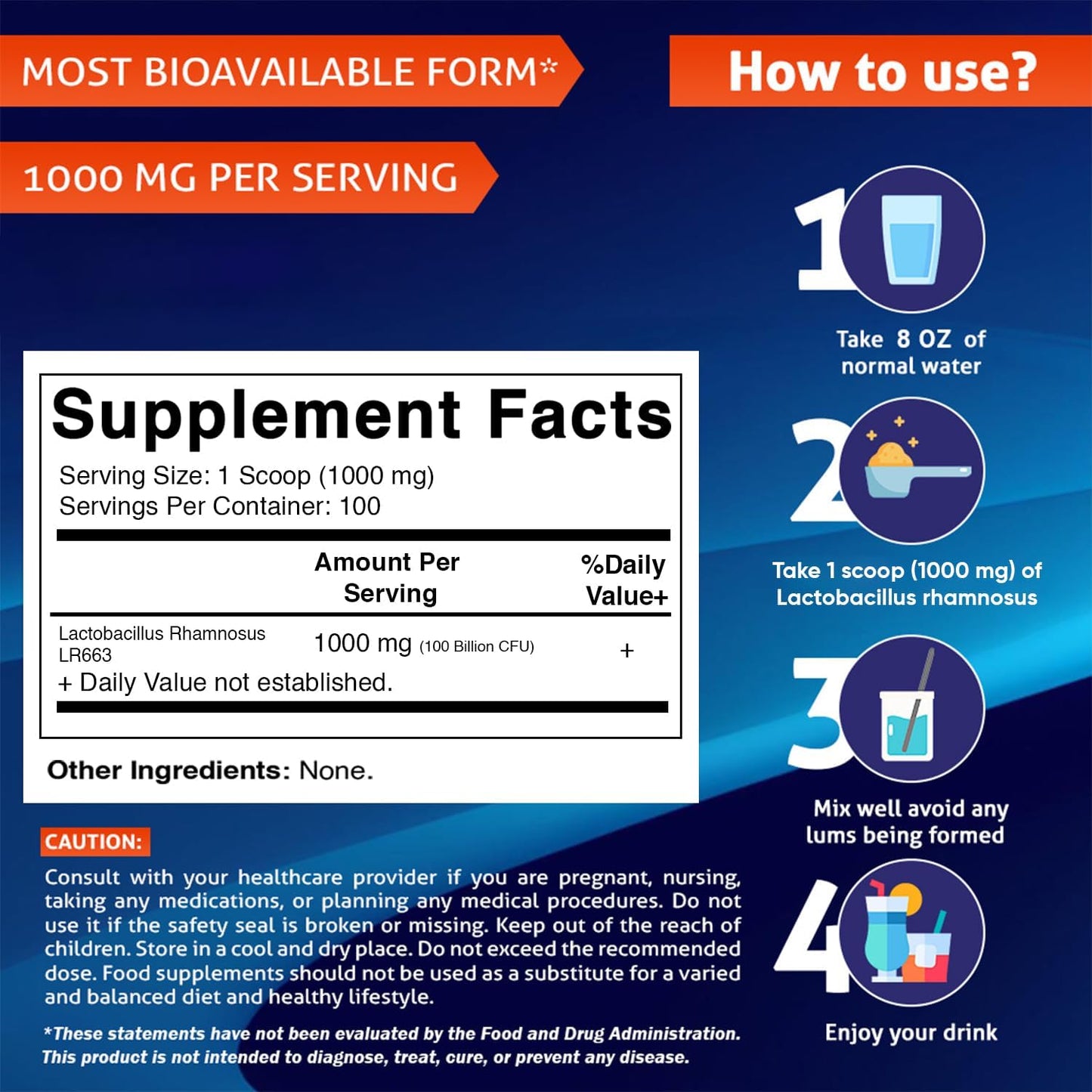 Vitamatic Lactobacillus Rhamnosus Probiotic Powder- 100 Gram (3.5 OZ)