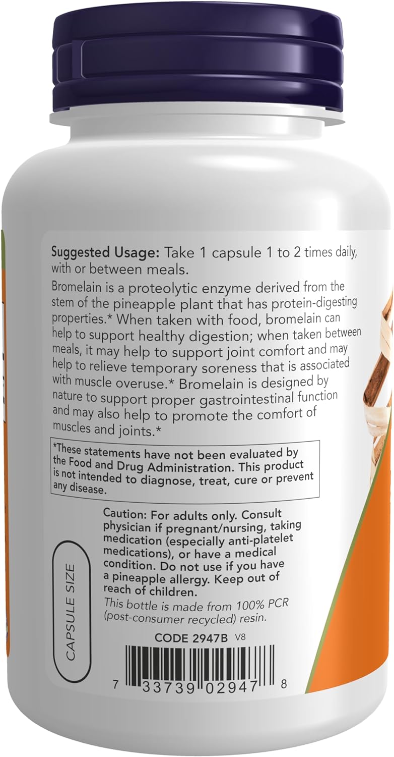 NOW Supplements, Bromelain (Natural Proteolytic Enzyme) 2,400 GDU/g - 500 mg, 120 capsules