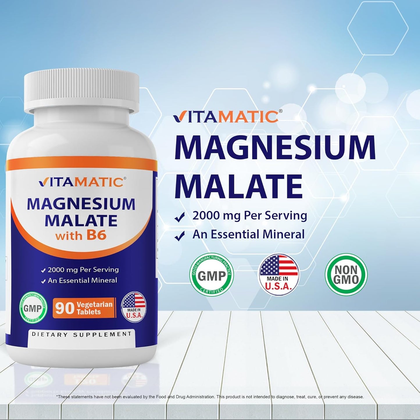 Vitamatic Magnesium Malate 2000mg - 90 Vegetarian Tablets