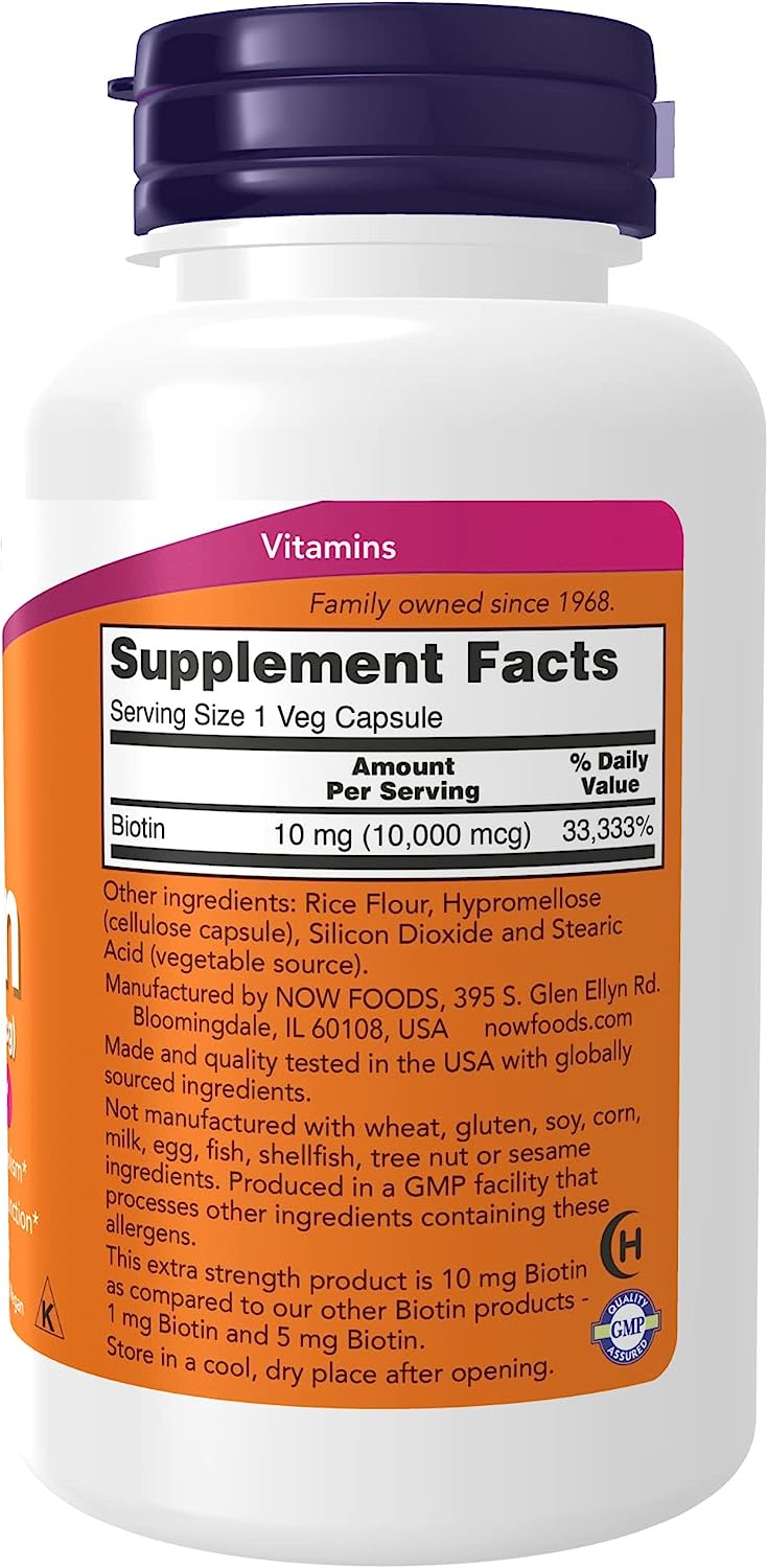 NOW Supplements, Biotin 10 mg (10,000 mcg), 120 Veg Capsules
