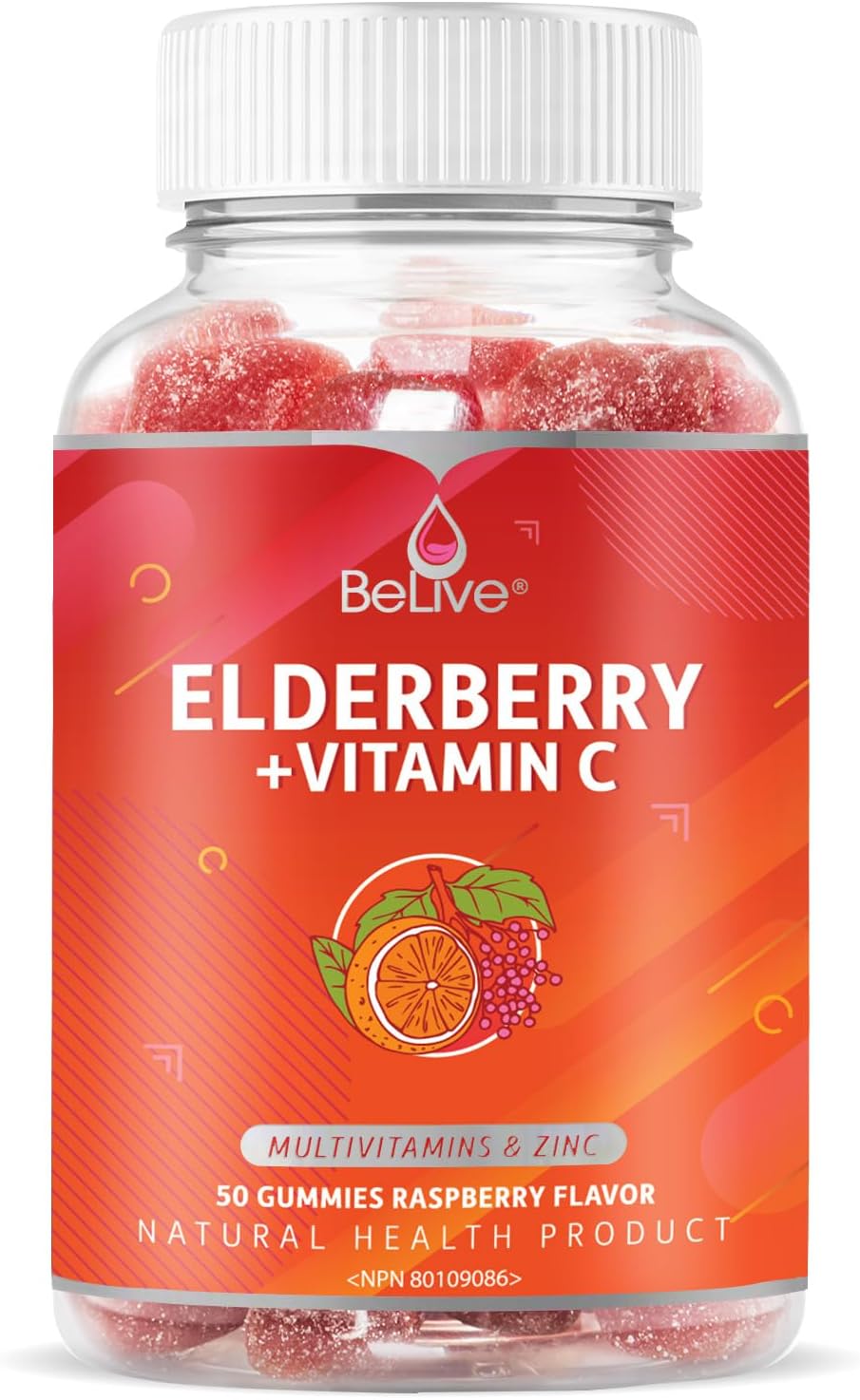 BeLive Elderberry Gummies with Vitaminc C, Propolis, Echinacea 50 Count