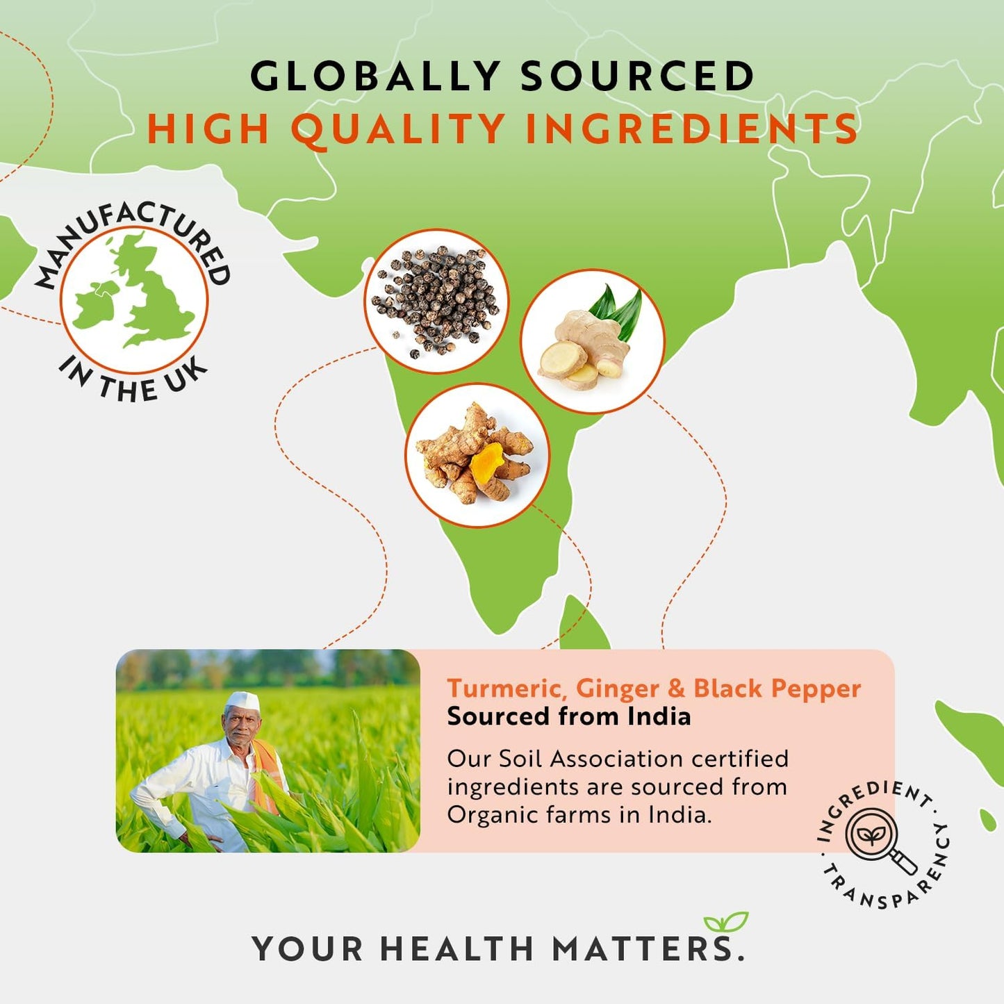 Organic Turmeric  Black Pepper & Ginger - 180 Vegan Turmeric Capsules