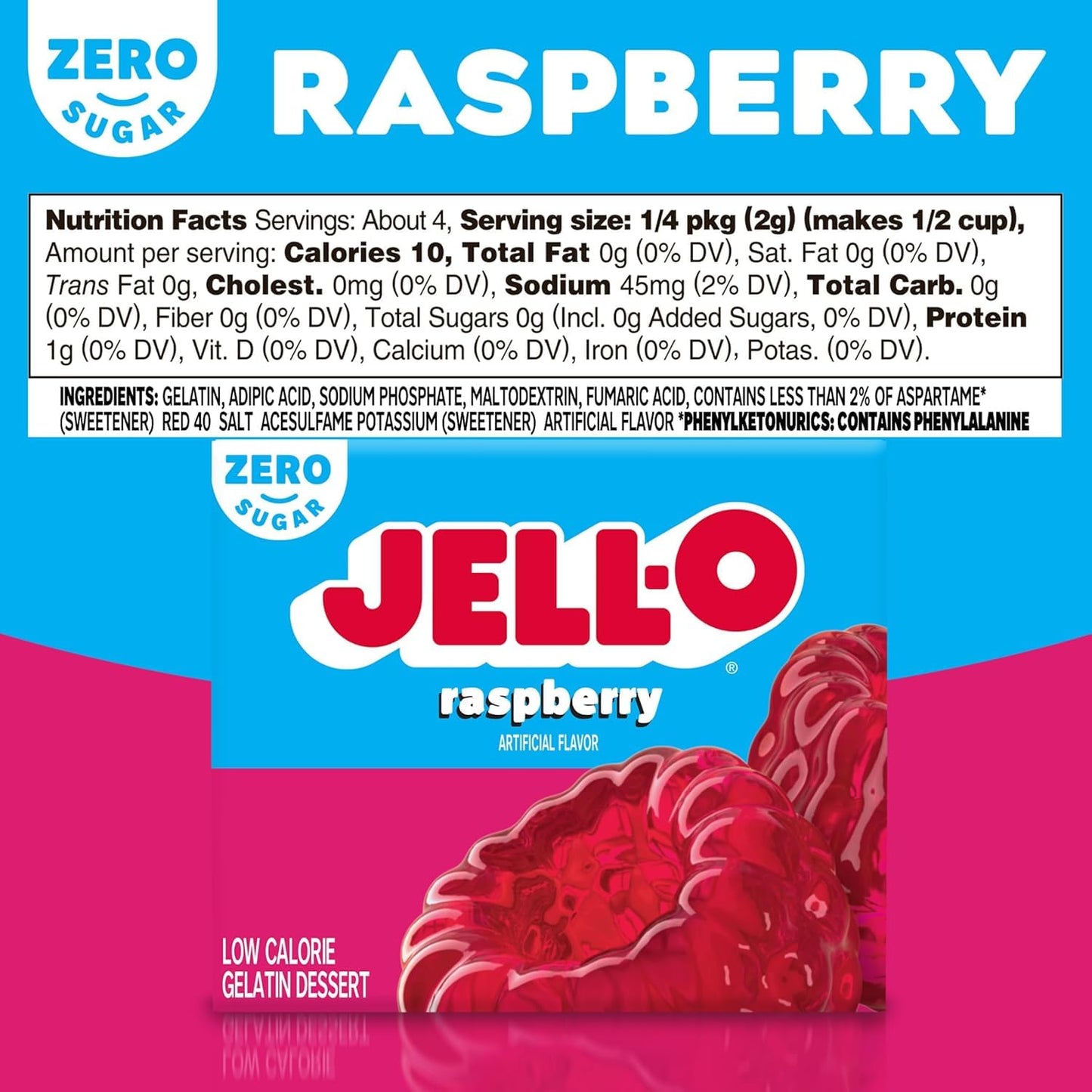 JELL-O Raspberry Sugar Free Gelatin Dessert Mix (0.3 oz Boxes, Pack of 6)