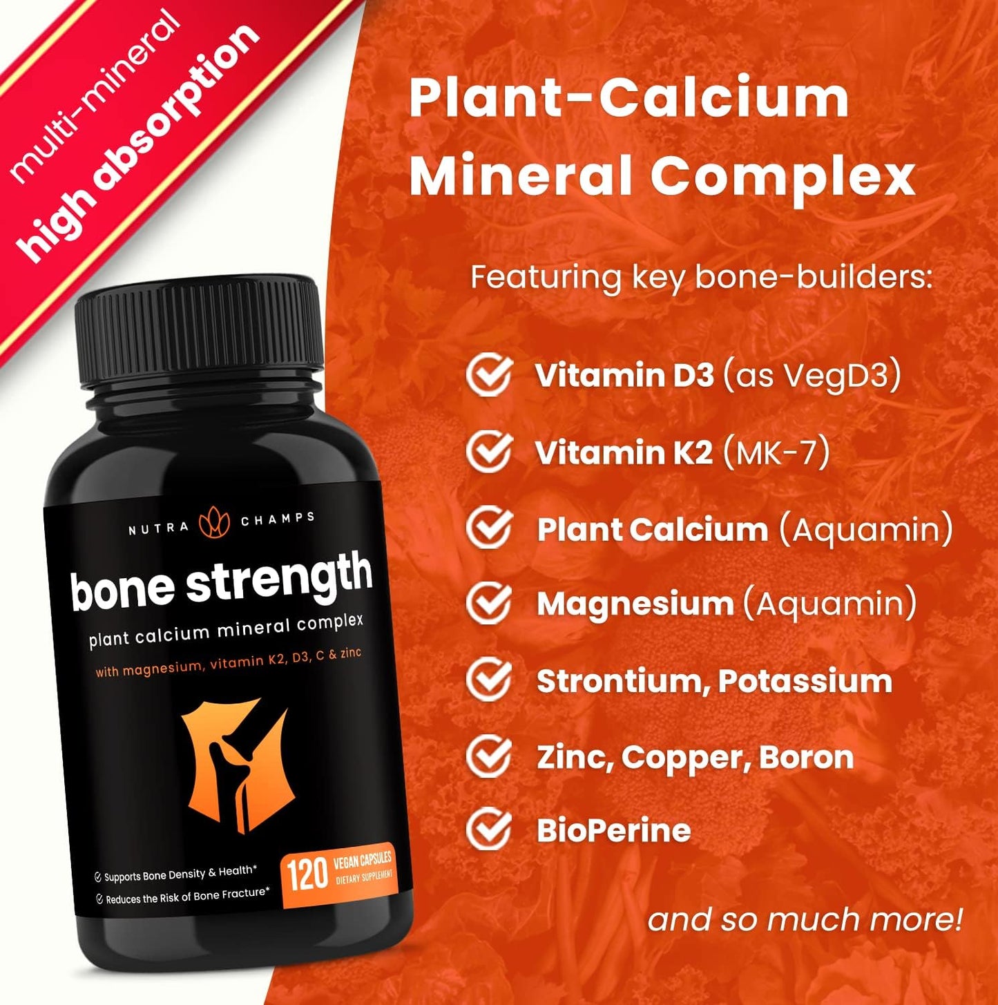 Bone Strength Supplements | Plant Based Calcium Supplement 600mg 120 capsules