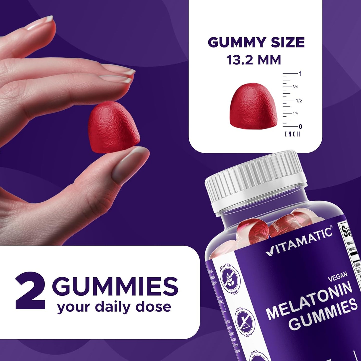 Vitamatic Melatonin Gummies for Kids & Adults - 60 Vegan Gummies