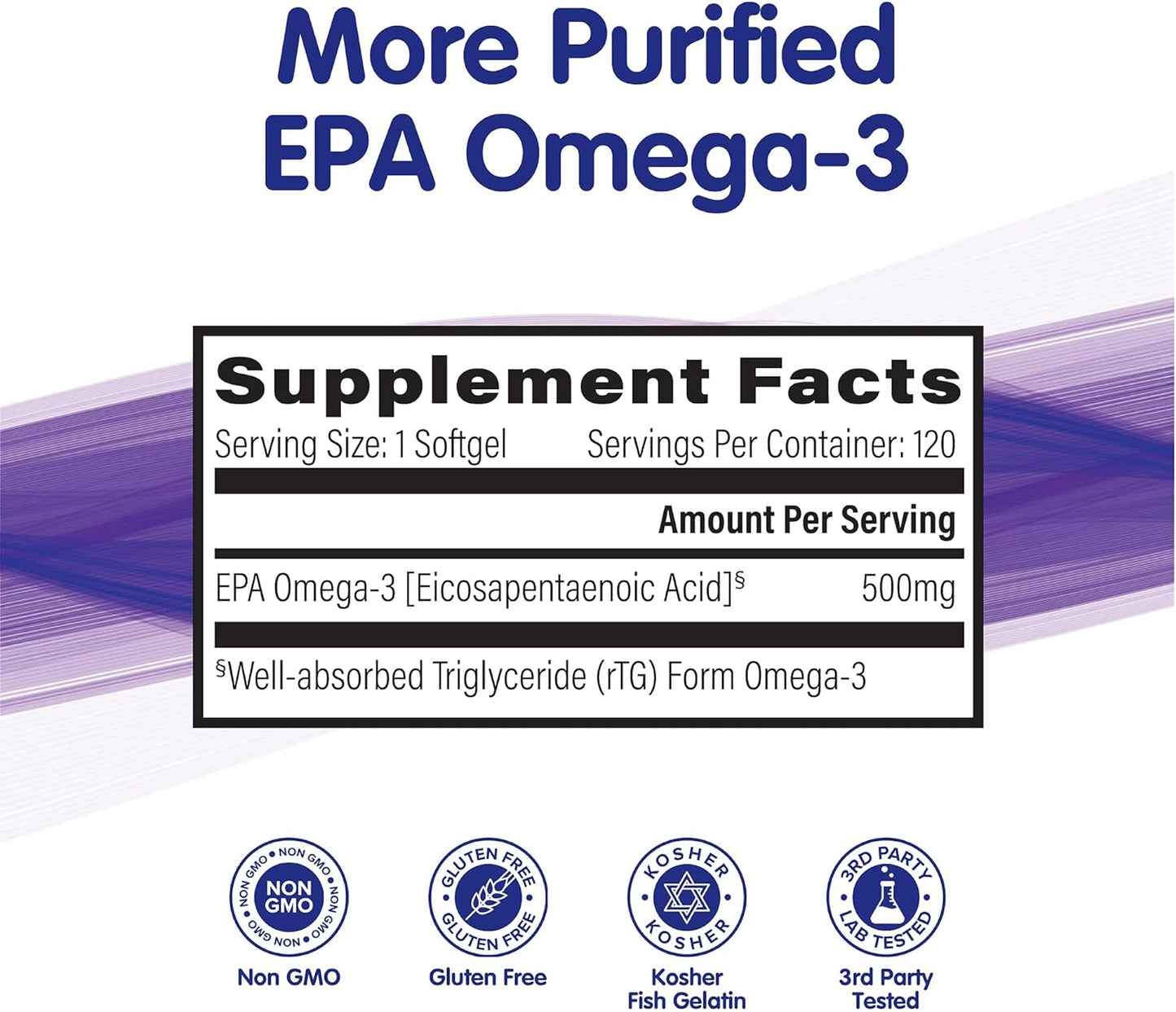 OmegaVia EPA 500 Omega-3 Fish Oil, 120 softgels