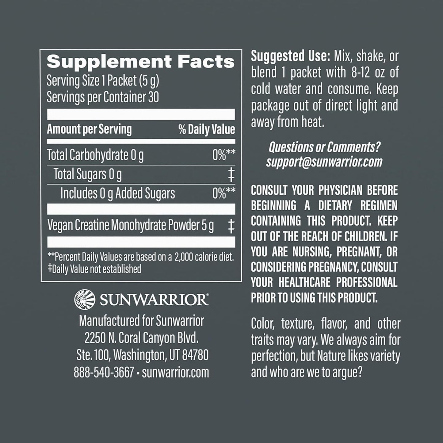 Sunwarrior Creatine Monohydrate Powder - 30 Servings