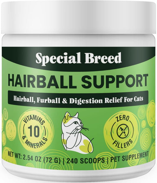 Hairball Support for Cats - 10 Super Ingredients for Hairball Relief -240 Scoops