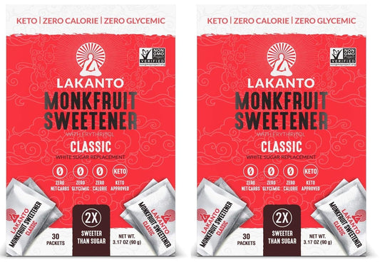 Lakanto Classic Monk Fruit Sweetener Packets - Classic, 30 Count- Pack of 2