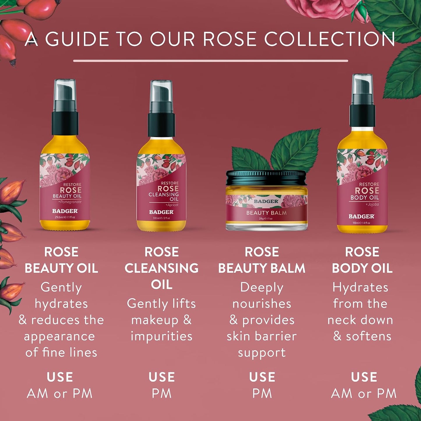Badger Rose Beauty Balm - 1 oz Glass Jar