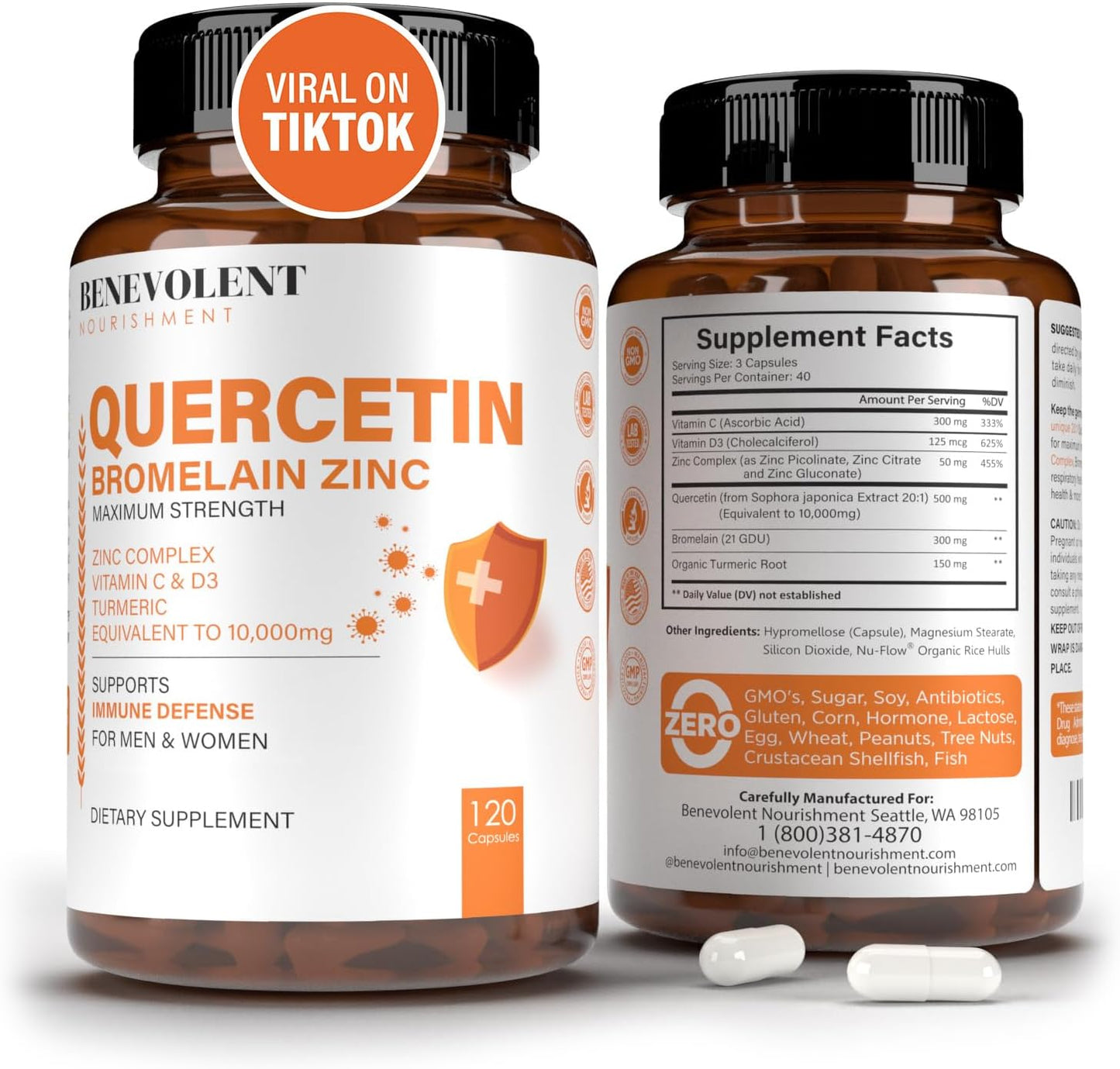 Benevolent Nourishment Quercetin with Bromelain, Zinc Complex - 120 capsules
