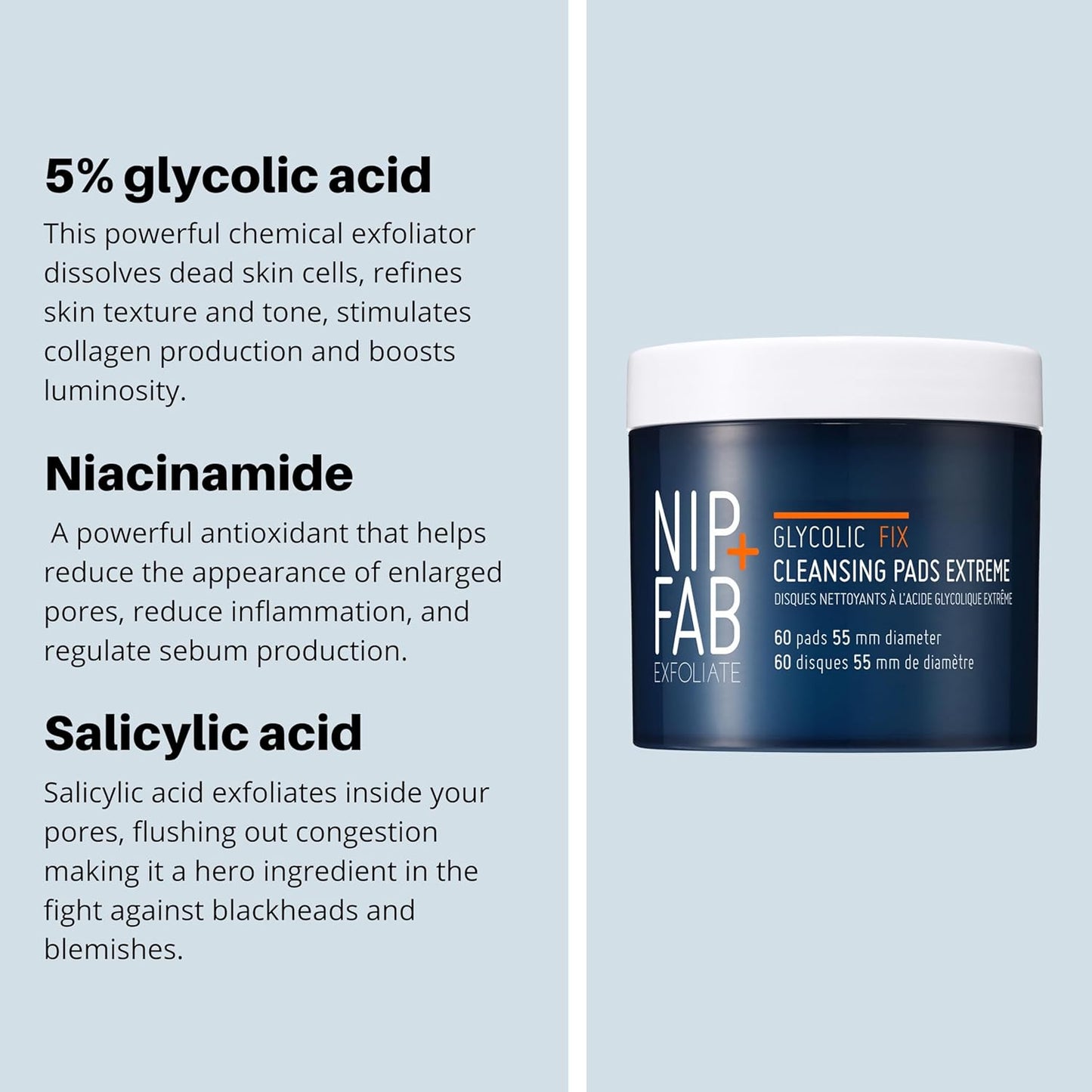 Nip + Fab Glycolic Acid Night Face Pads  - 60 Pads, 2.7 Ounce
