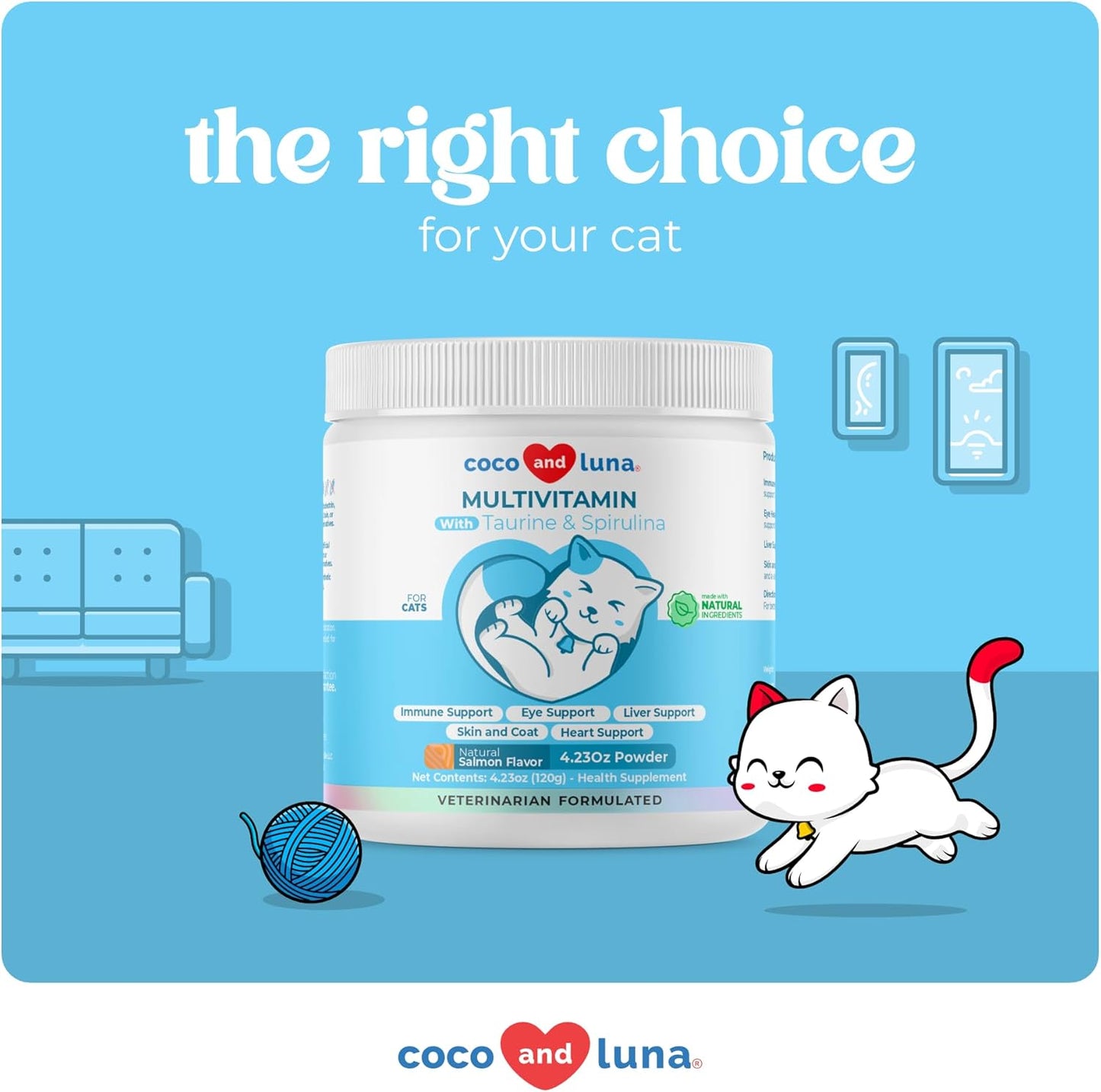 Multivitamin for Cats - 4oz Powder - L-Lysine, Taurine, and Spirulina