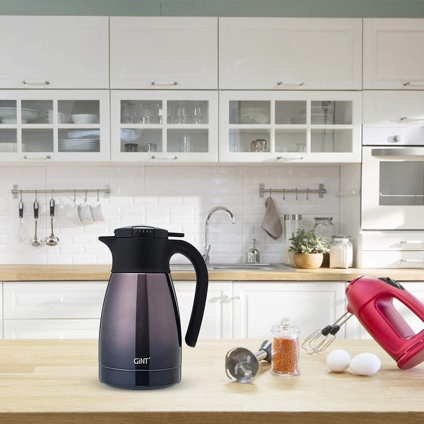 GiNT 1L / 34Oz Thermal Coffee Carafe, Insulated Stainless Steel Coffee Carafes for Keeping Hot Purple