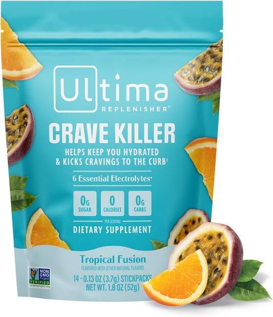Ultima Replenisher Crave Killer Supplement and Electrolytes Powder – Tropical Fusion, 14 Stickpacks