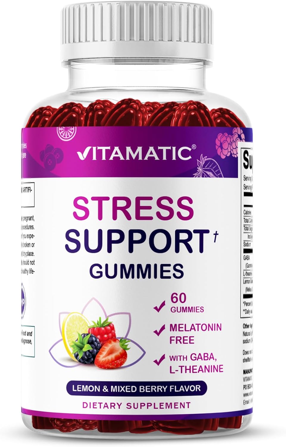 Vitamatic Stress Relief Gummies– Lemon & Mixed Berry Flavor – 60 Gummies