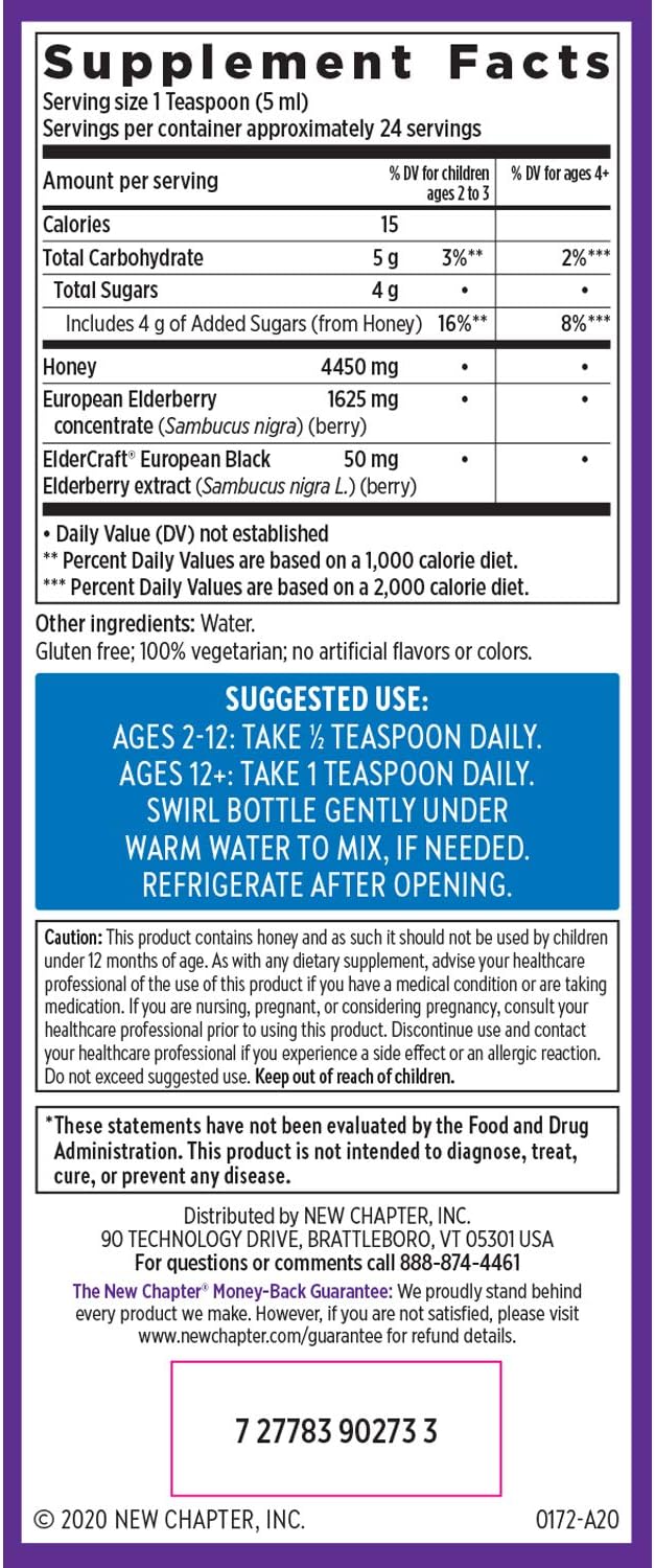 New Chapter Elderberry Syrup, 24 Servings, Immune Defense for Adults & Kids (2+) -4 fl oz