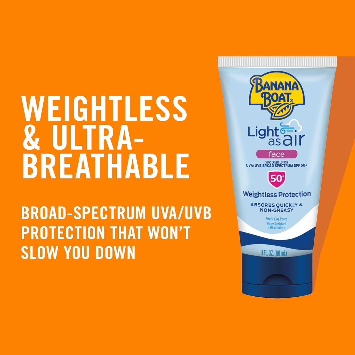 Banana Boat Light As Air Face Sunscreen Lotion SPF 50, 3oz