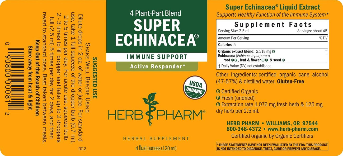 Herb Pharm Certified Organic Super Echinacea Liquid Extract 4 Oz