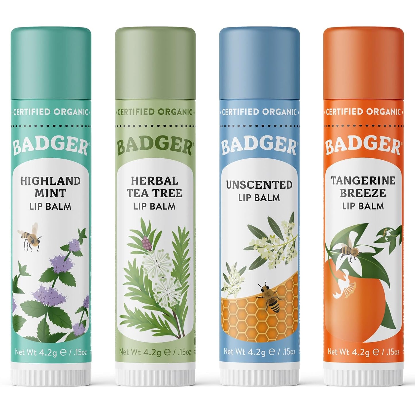 Badger Classic Organic Lip Balm Set - 4 pack