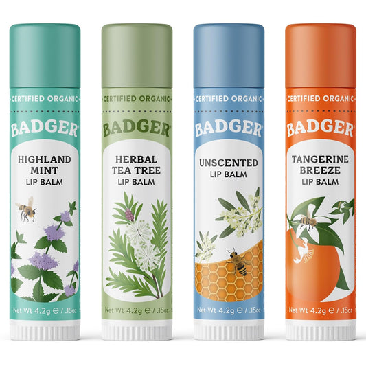 Badger Classic Organic Lip Balm Set - 4 pack