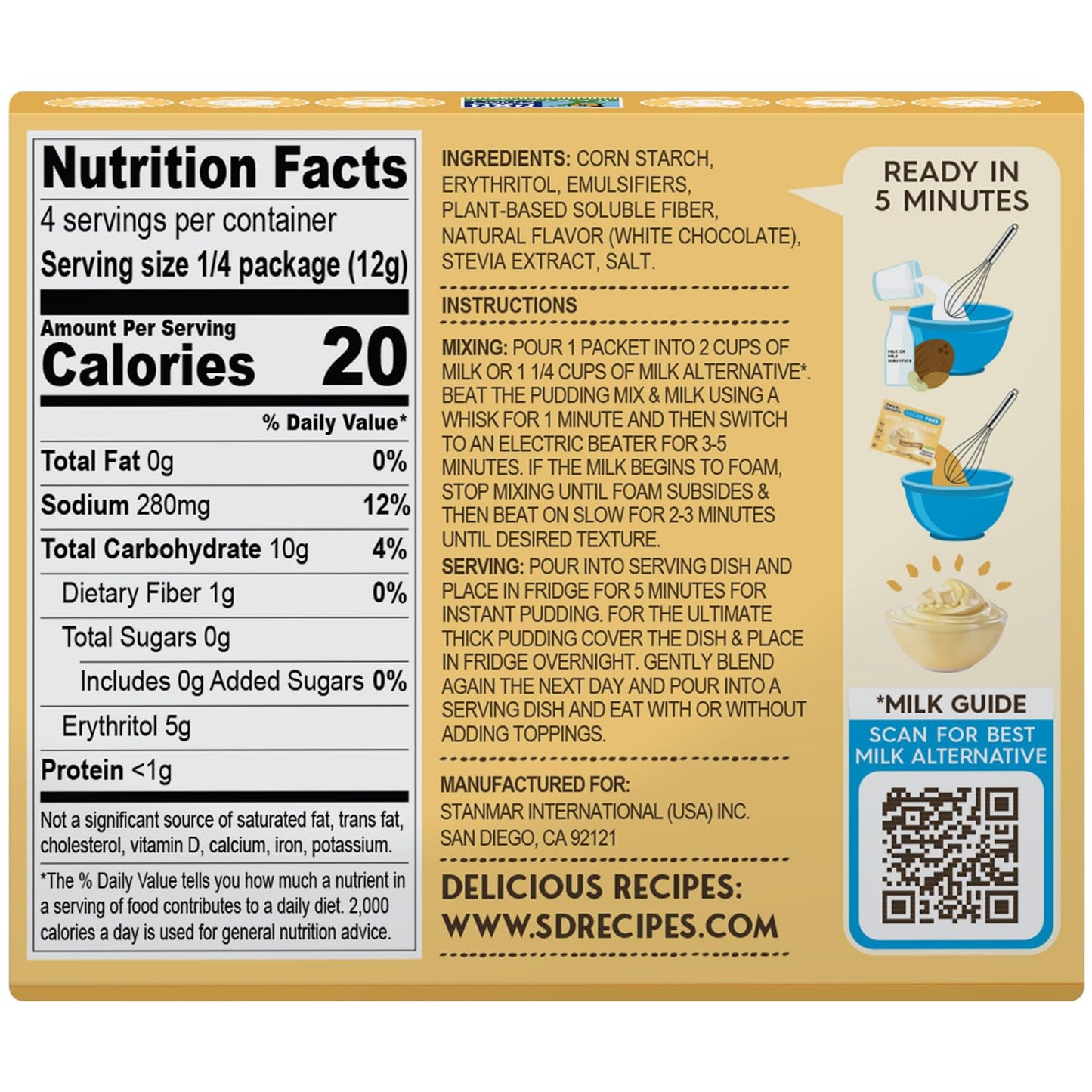 Simply Desserts White Chocolate Instant Pudding, Sugar-Free, 6-Pack –  1.7 Oz Ea