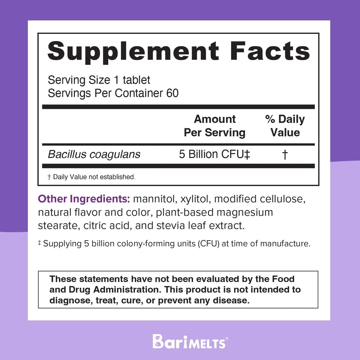 BariMelts Probiotic, Dissolvable Bariatric Vitamins 60 Fast Melting Tablets