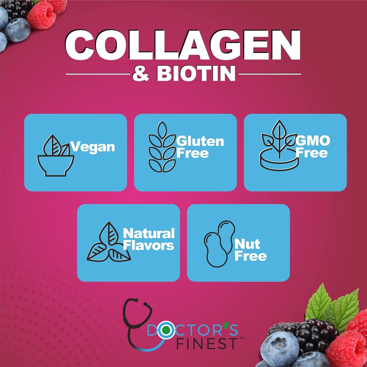 DOCTORS FINEST Collagen and Biotin 10000mcg -90 Gummies