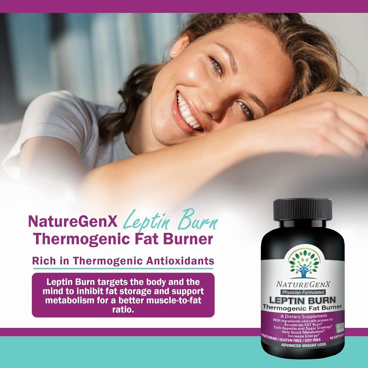 Leptin Burn - Thermogenic Fat Burner, Appetite Suppressant -60 capsules