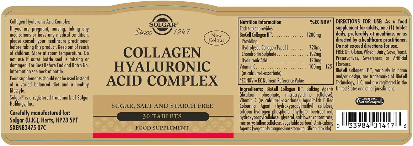 Solgar Collagen Hyaluronic Acid Complex, 30 Tablets