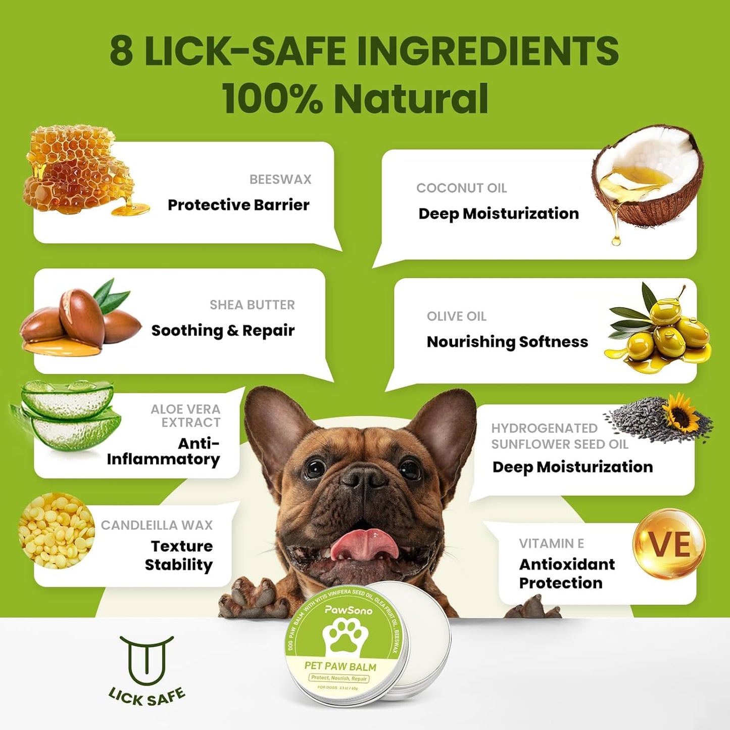 Pawsono Lick-Safe Dog Paw & Nose Balm with Coconut Oil - 2.1 oz