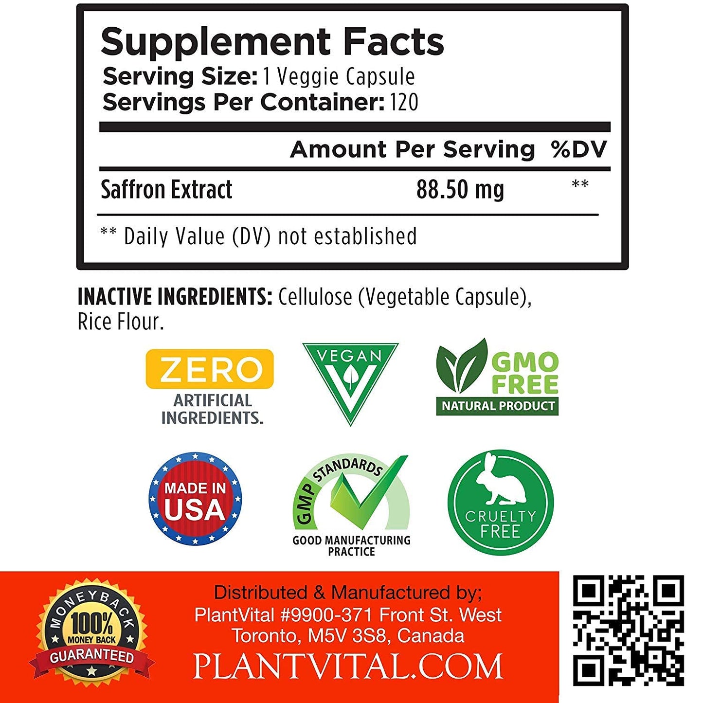 Plantvital Saffron Extract  120 Capsules