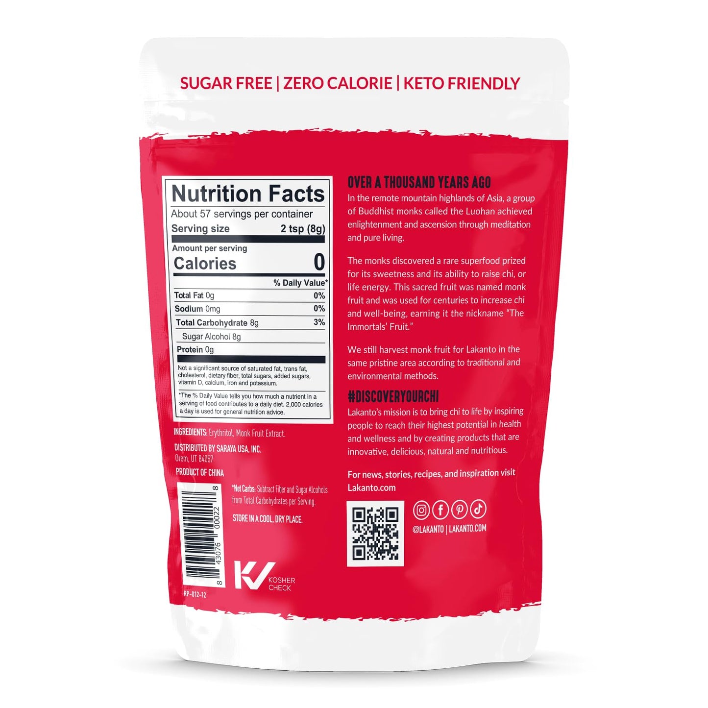 Lakanto Monk Fruit Sweetener With Erythritol - 1 LB Bag