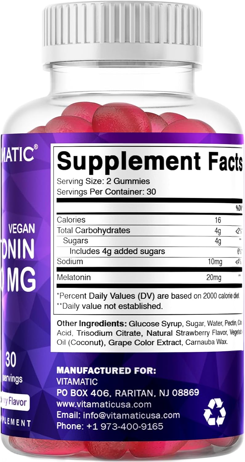 Vitamatic Melatonin 20mg Gummies for Adults - 60 Count