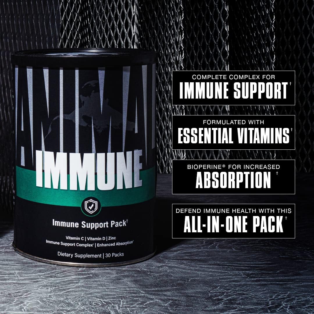 Animal Immune Pak - Zinc, Vitamin C, Vitamin D, Olive Leaf Extract, Black Pepper Extract and More, Immune Pill Packs, 30 Count