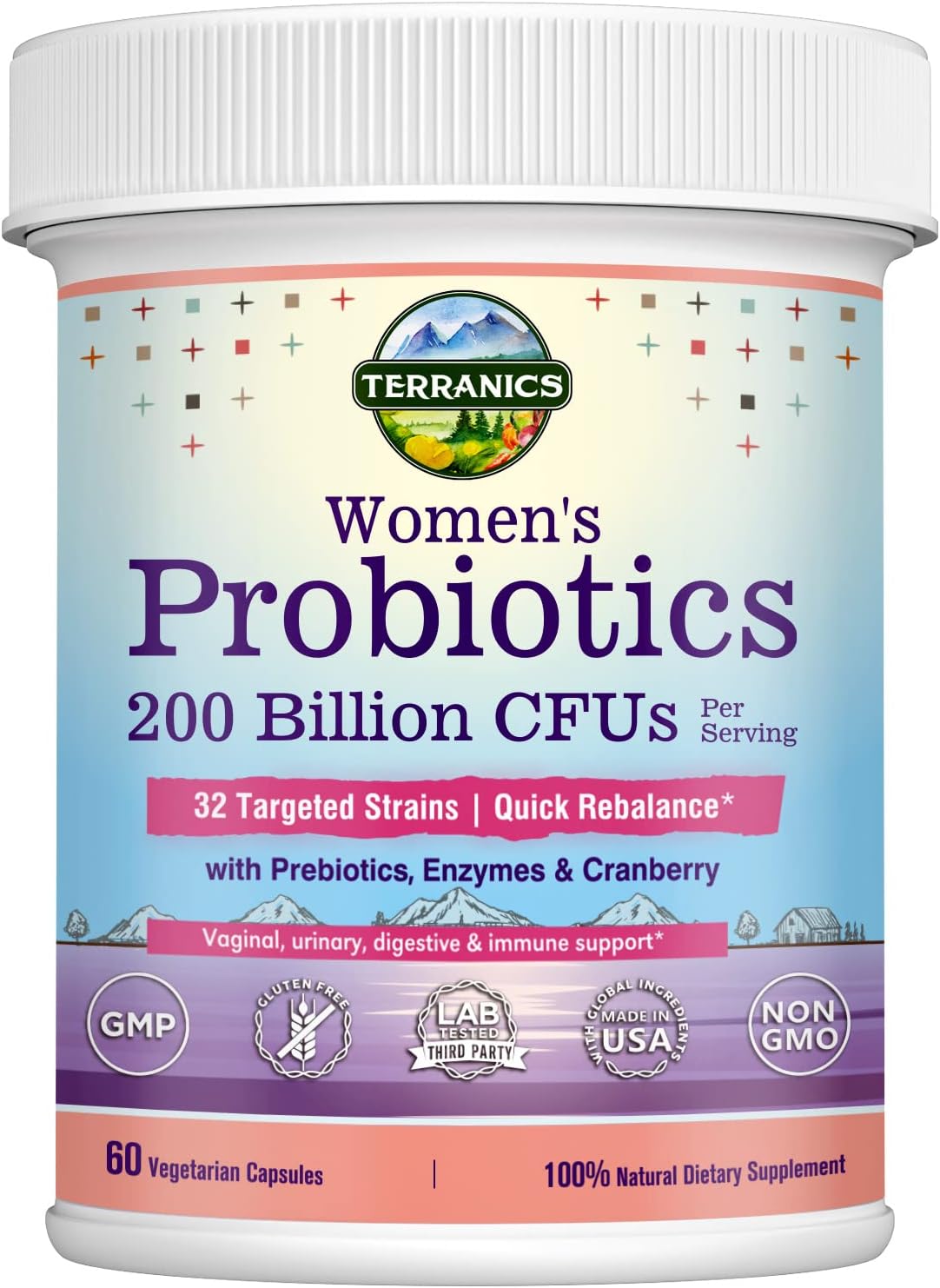 Terranics Daily Probiotics for Women, 200 Billion 32 Strains Womens Probiotics,60 capsules
