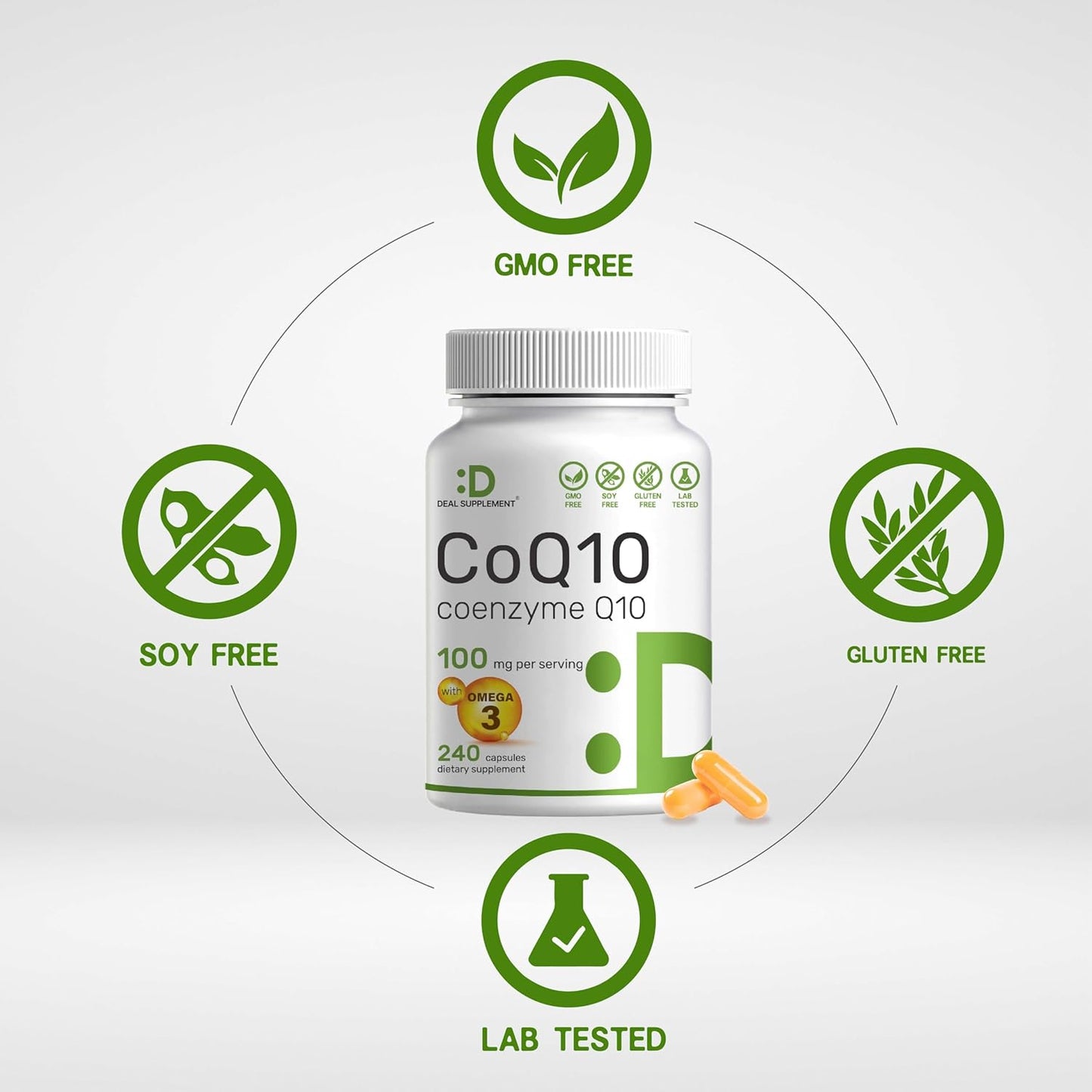 CoQ10 Coenzyme with Omega 3 Fatty Acid Q10  240 Capsules