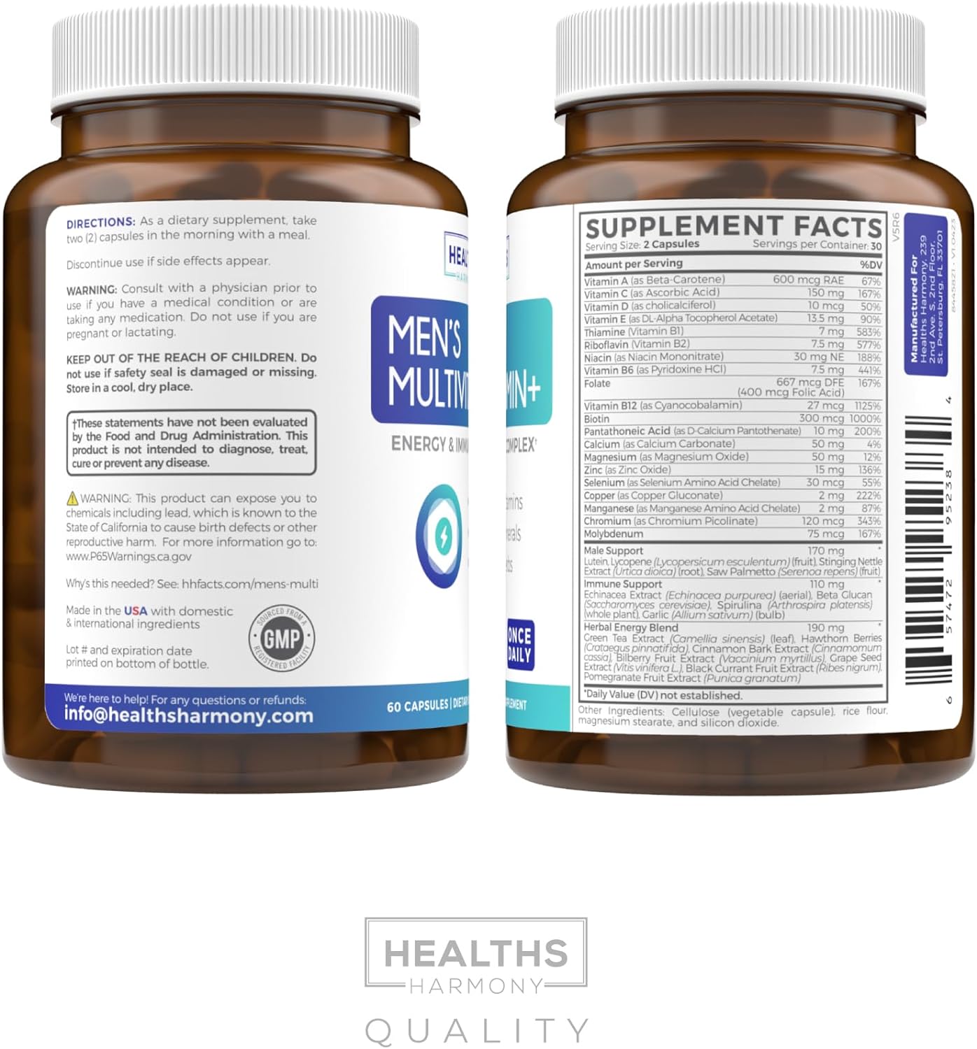 Multivitamin for Men  Daily Mens Vitamins & Multimineral Plus Energy Boost,- 60 Capsules