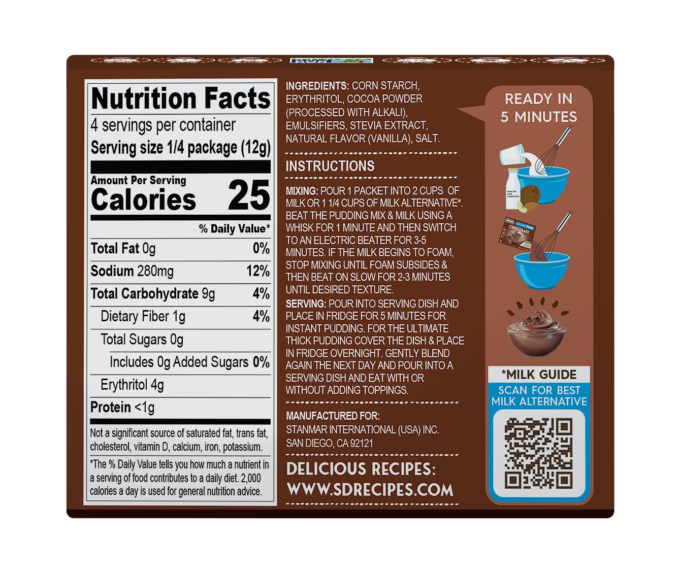 Simply Desserts Chocolate Instant Pudding, Sugar-Free, 6-Pack – 1.7 Oz Ea