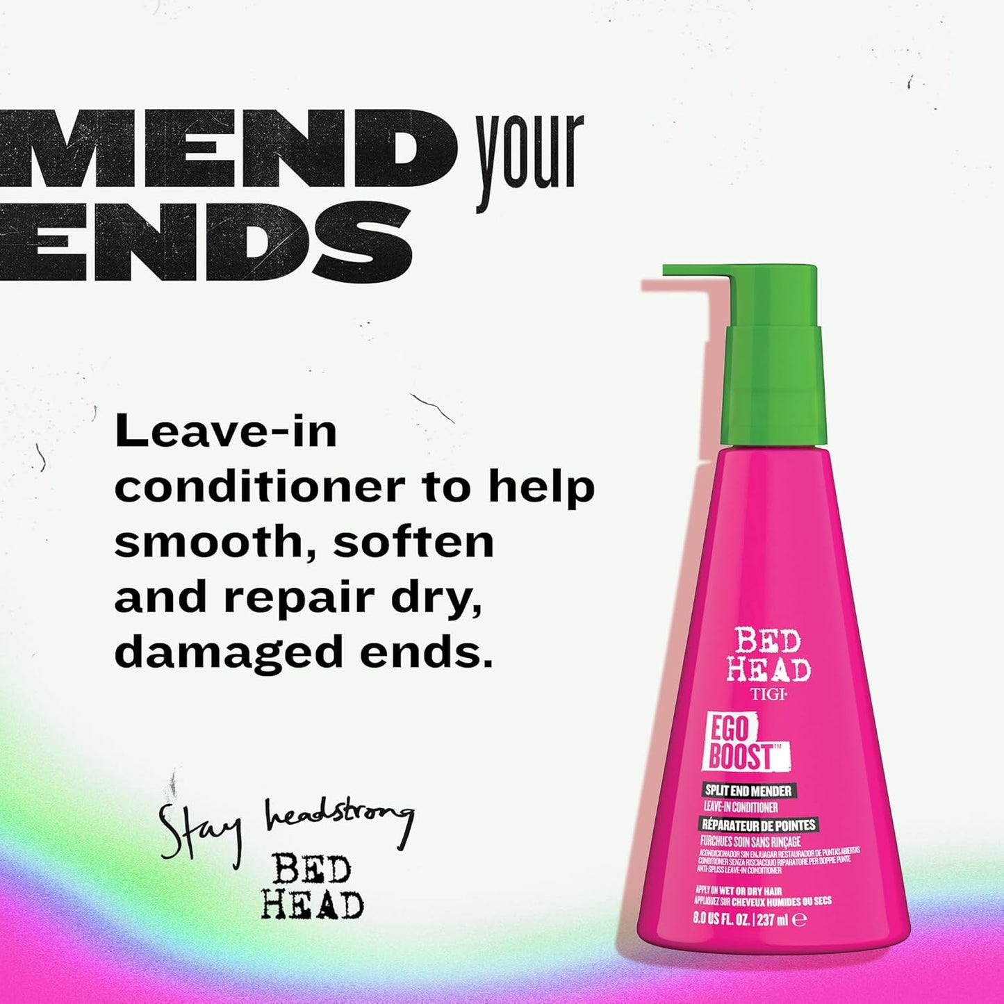 TIGI Bed Head Leave-In Conditioner, Split End Mender, Ego Boost 2-Pack – 8 Oz Ea