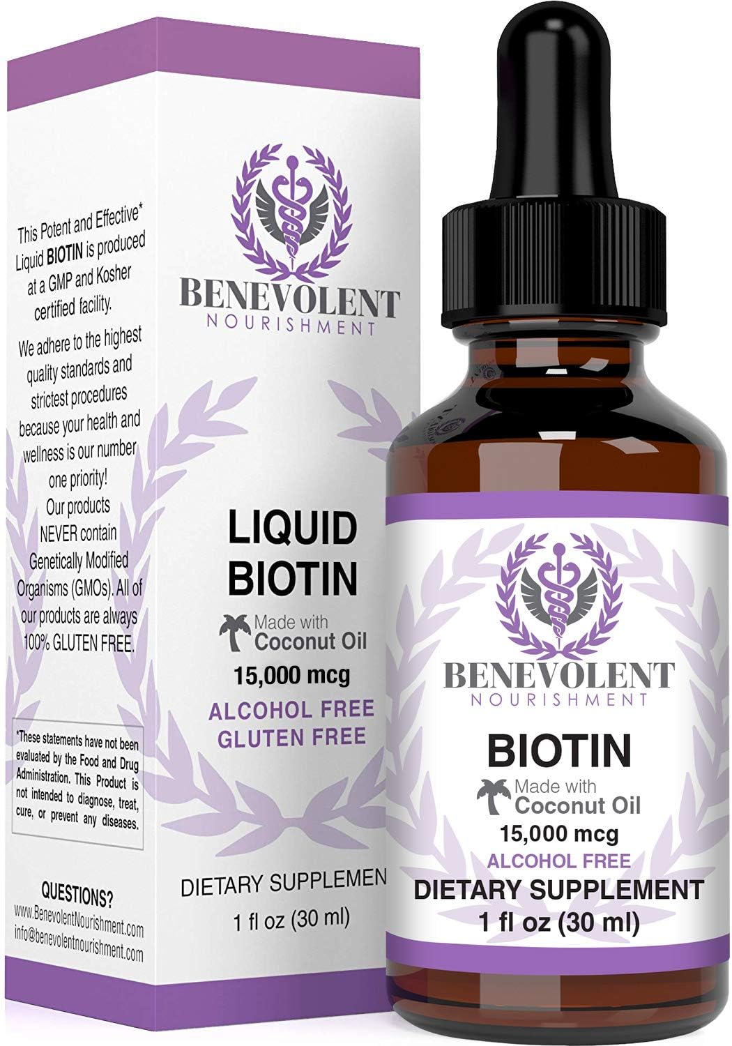 Benevolent Liquid Biotin 15000 mcg-30 ml