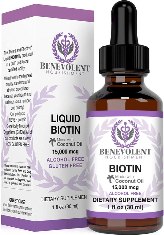Benevolent Liquid Biotin 15000 mcg-30 ml