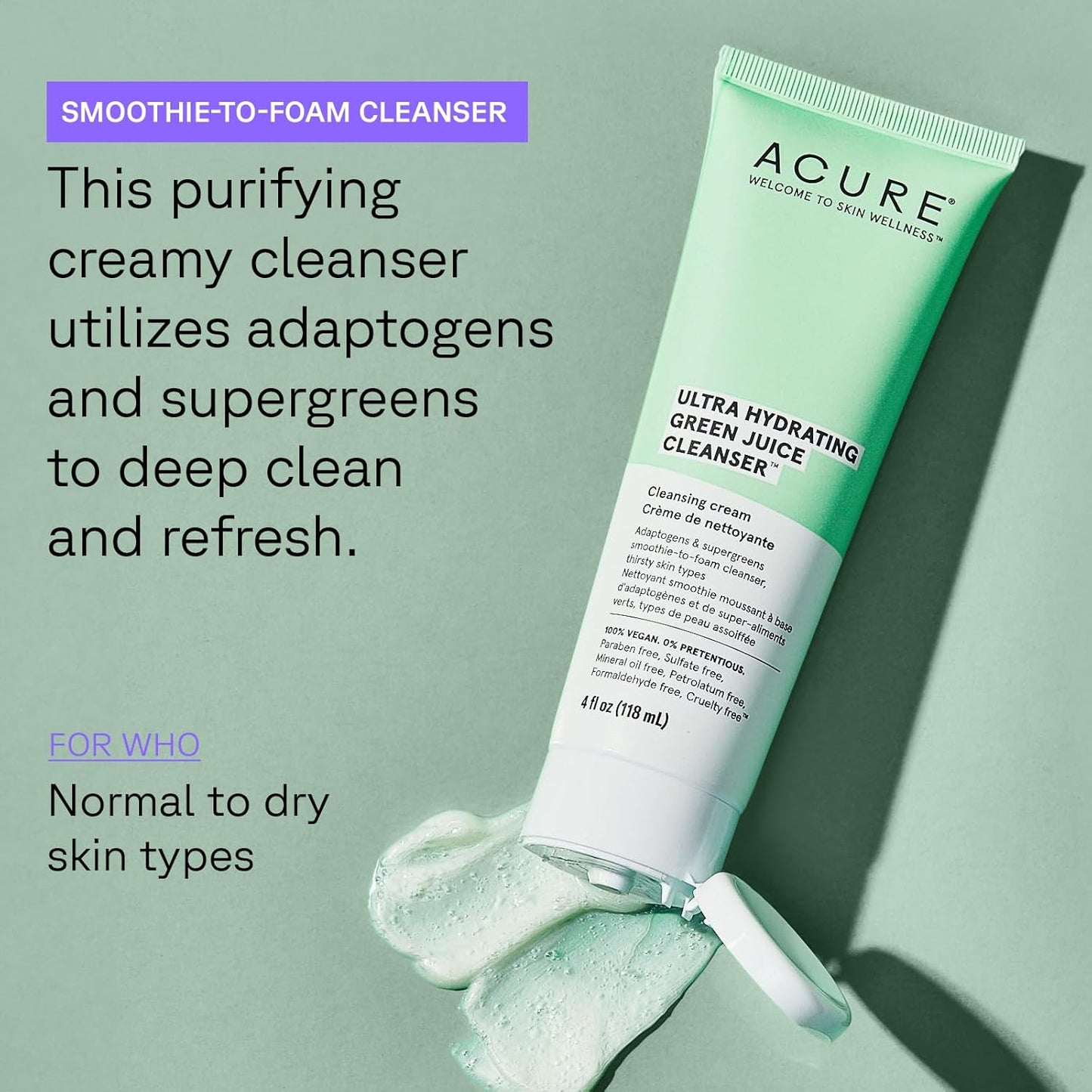Acure Ultra Hydrating Green Juice Face Cleanser -4 fl oz