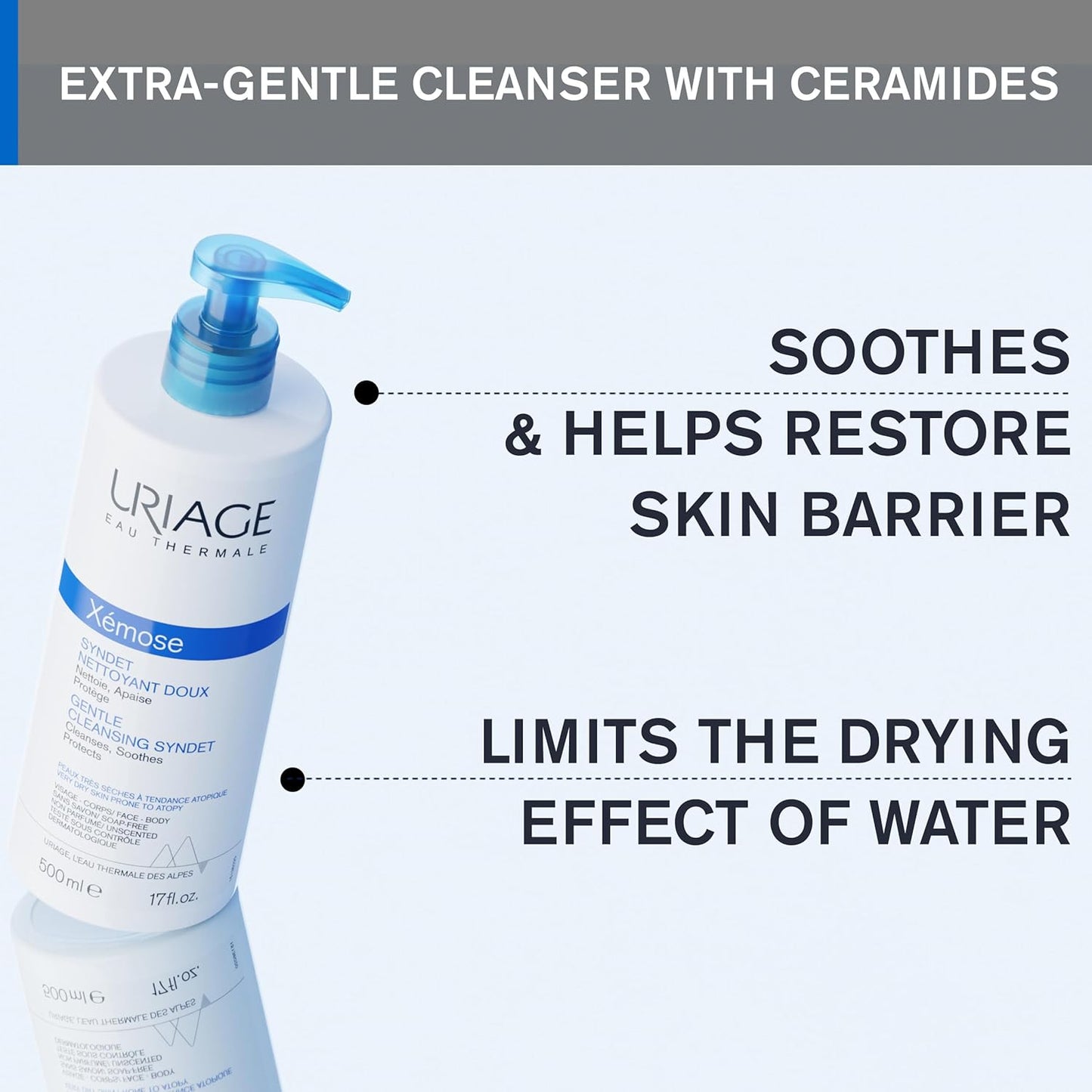 URIAGE Gentle Cleasning Syndet Face & Body Wash for Dry Skin -17 fl oz