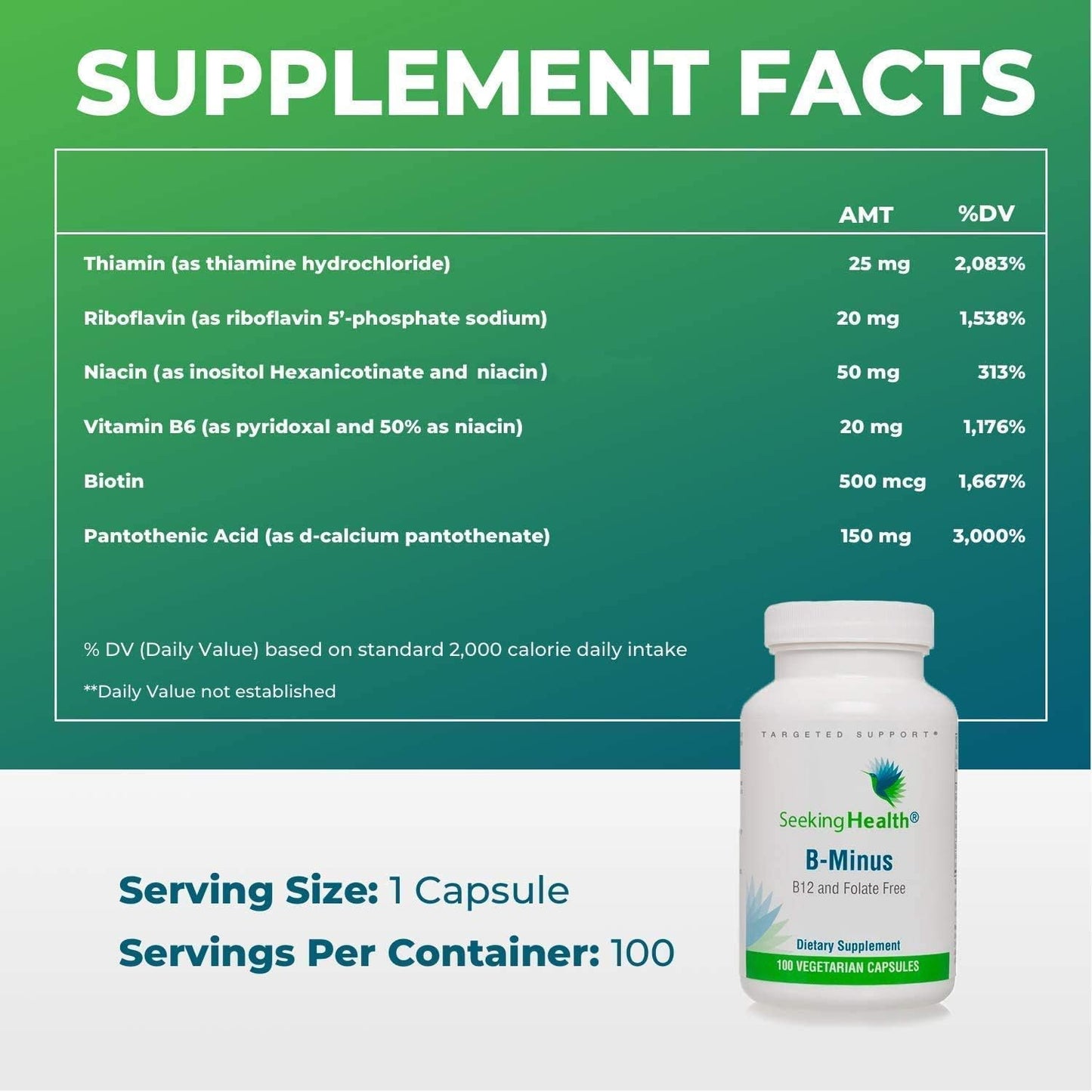 Seeking Health B-Minus - Complex Vitamin Supplement with Biotin & Riboflavin - 100 Capsules