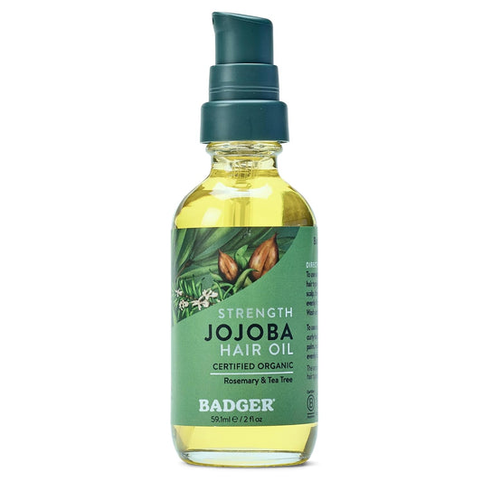 Badger Organic Jojoba Hair Oil & Dry Scalp Treatment - 2 fl oz Glass Bottle